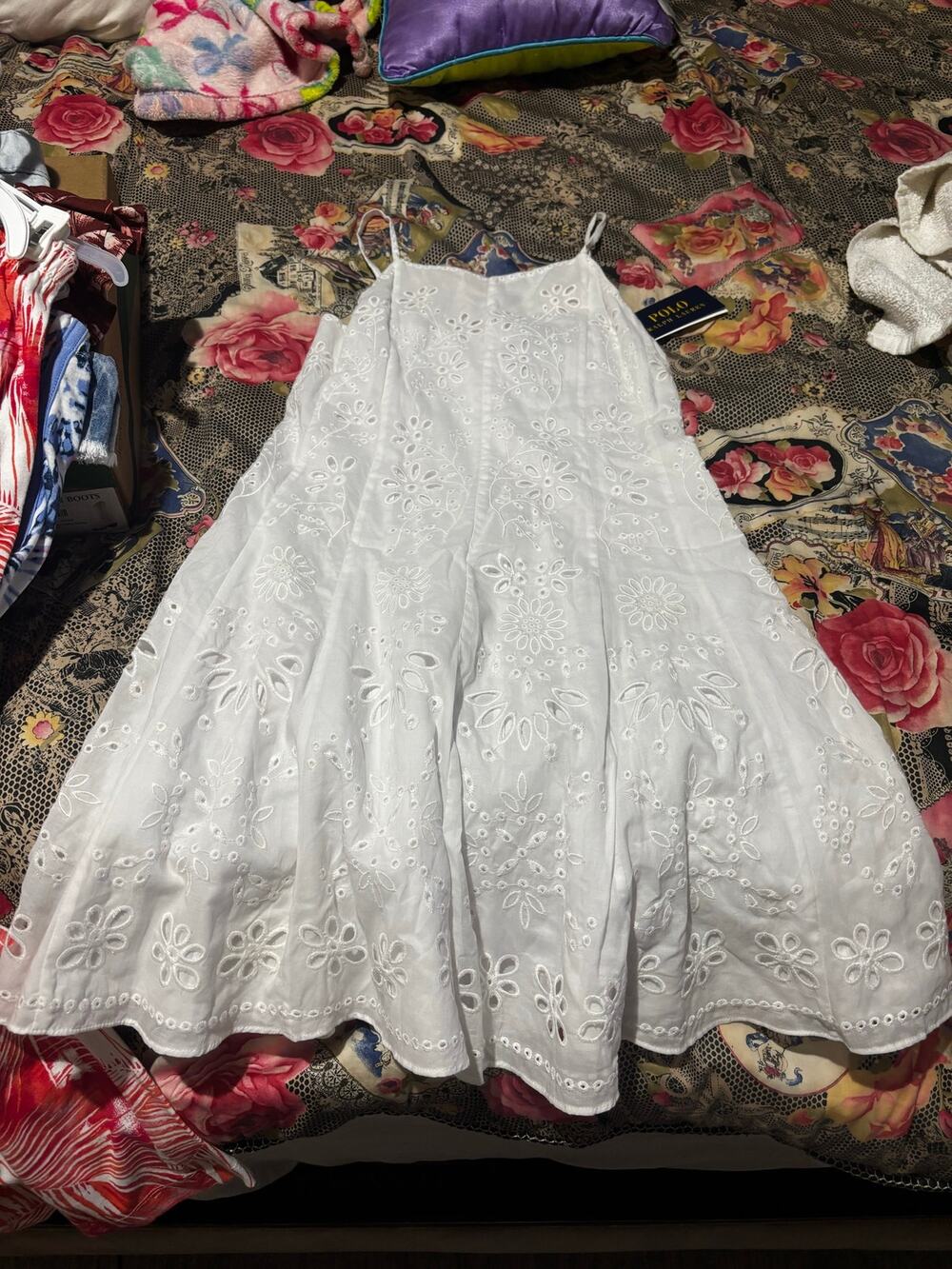 Ralph Lauren 8 white Eyelet tank dress lined wwok IV style nwt